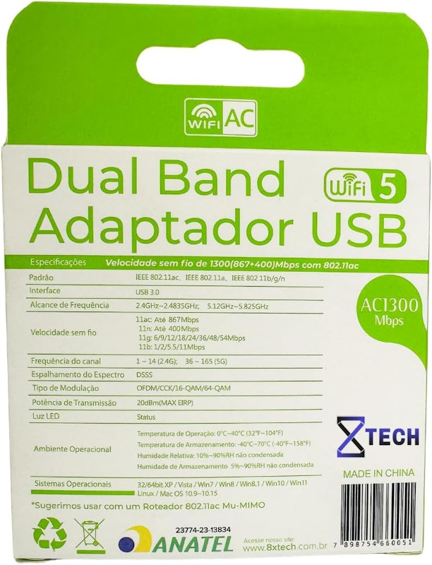 Adaptador Wi-Fi USB Dual Band AC1300 2