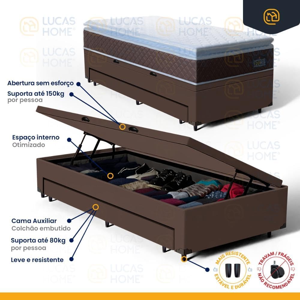 Bicama Box Baú com Colchão Espuma D33 Pillow Top Comfort Luxo + Auxiliar 5