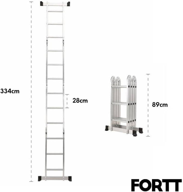 Escada Articulada Multifuncional 4x3 Alumínio Fortt 12 Degraus 3,34 m 2