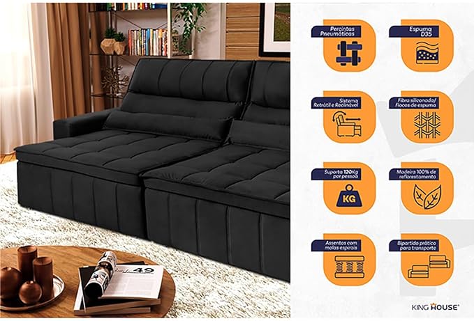 Sofá Retrátil Reclinável Supremo Suede Velut Molas no Assento 2