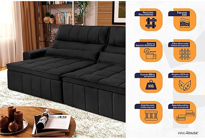 Sofá Retrátil Reclinável Supremo Suede Velut Molas no Assento 2