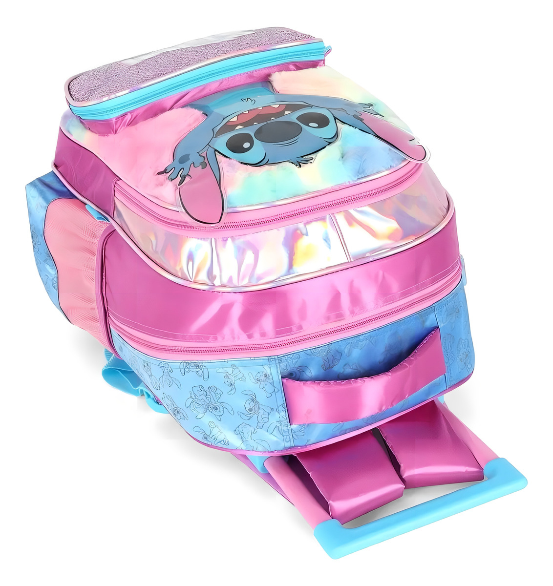 Mochila de Rodinhas Média Infantil de Costas Holográfica Stitch 4