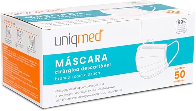Máscara Cirúrgica Descartável Uniqmed Caixa com 50 Unidades 2