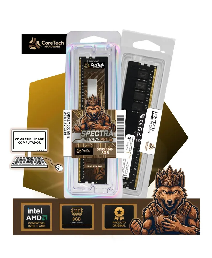 Memória RAM DDR3 1600 MHz 8 GB Coretech Spectra Legacy Pro 4