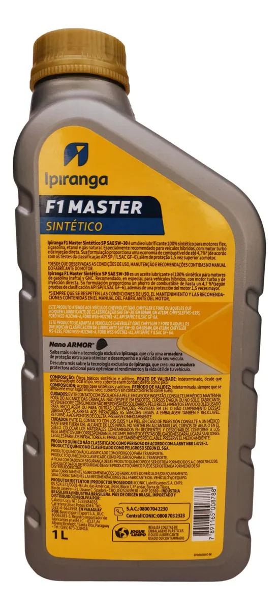 Ipiranga F1 Master Sintético SP 5W30 3