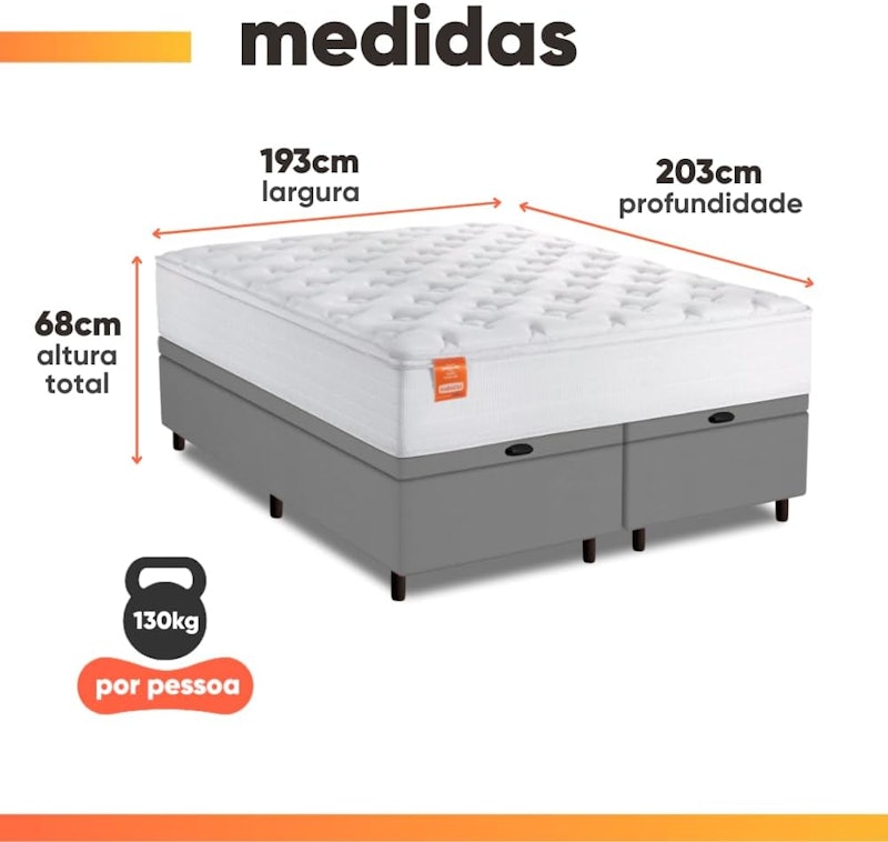 Cama Box Baú Colchão Casal King Molas Ensacadas Real Inducol 2