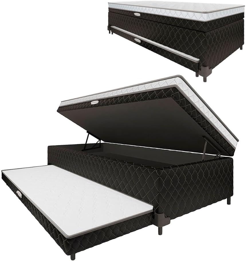 Cama Box Baú com Colchão de Espuma Acoplado e Auxiliar de Molas Lyon 1