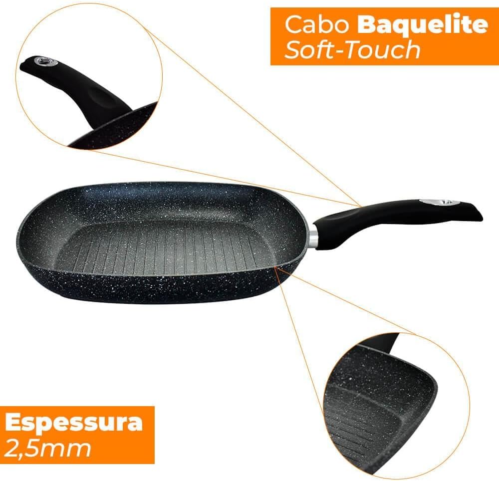 Frigideira Grill de Indução Antiaderente Cerâmica Bistequeira 2