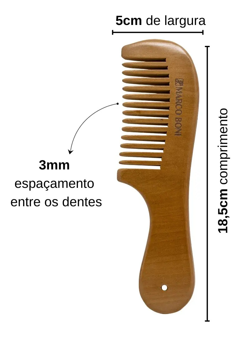 Pente de Madeira Wood Line Premium Dentes Médios 3