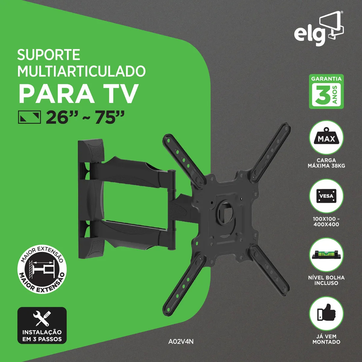 Suporte Articulado de Parede para TVs de 26" a 75" 2