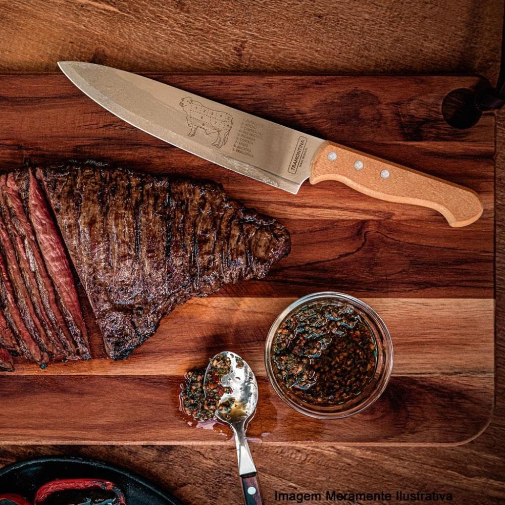 Faca para Carne Tramontina Churrasco com Lâminas em Aço Inox e Cabo de Madeira Natural 8" 3