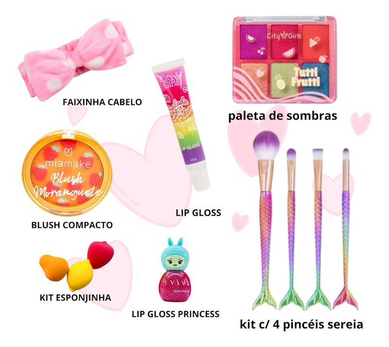 Kit Maquiagem Infantil Meninas Crianças na Caixa Presente Rosa Make Colorida 4