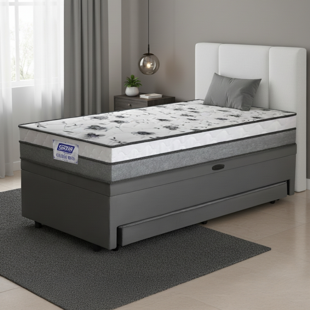 Cama Bibox Baú com Colchão Fort Solteiro e Cama Auxiliar Conjugada Bela 2