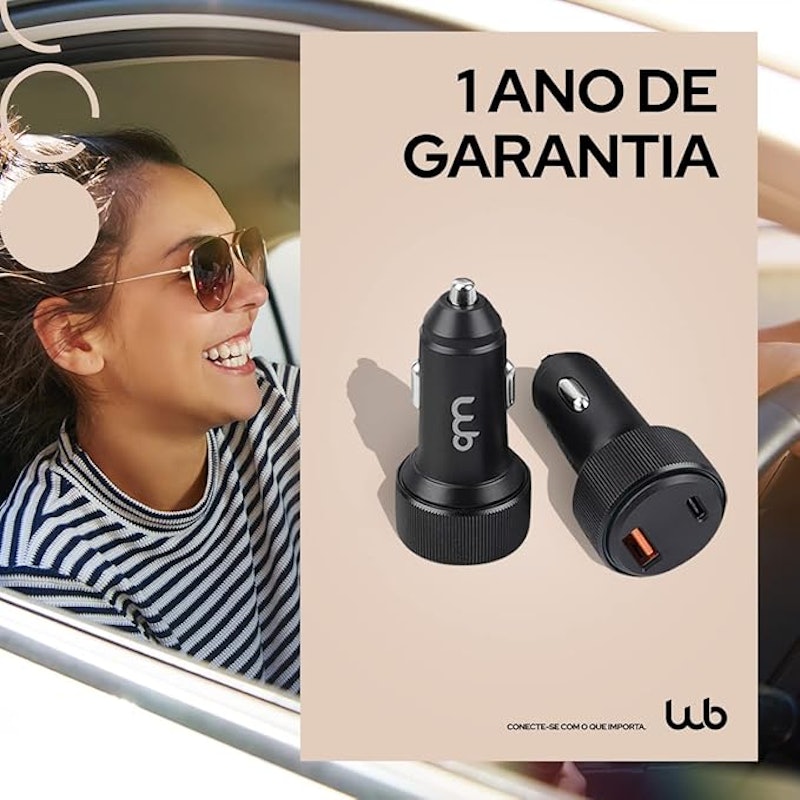 Carregador USB-C e USB-A Rápido Veicular com Duas Entradas 48 W 5
