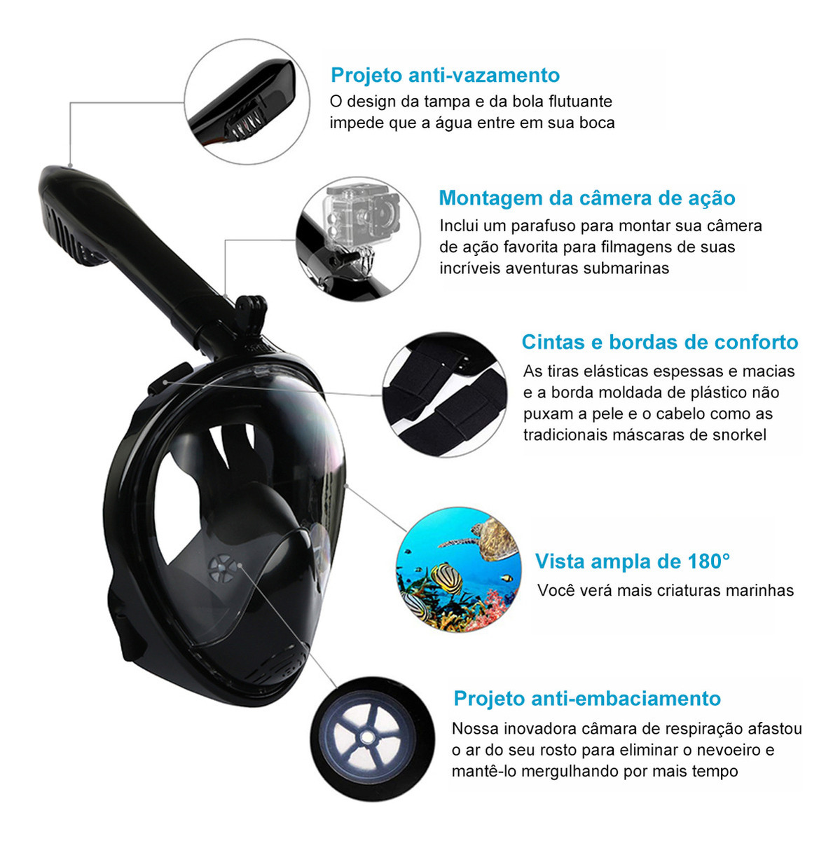 Kit de Mascara Mergulho Snorkel Full Face 3