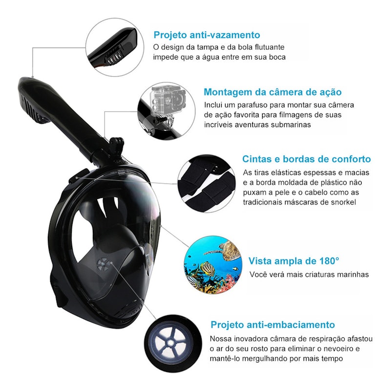 Kit de Mascara Mergulho Snorkel Full Face 3