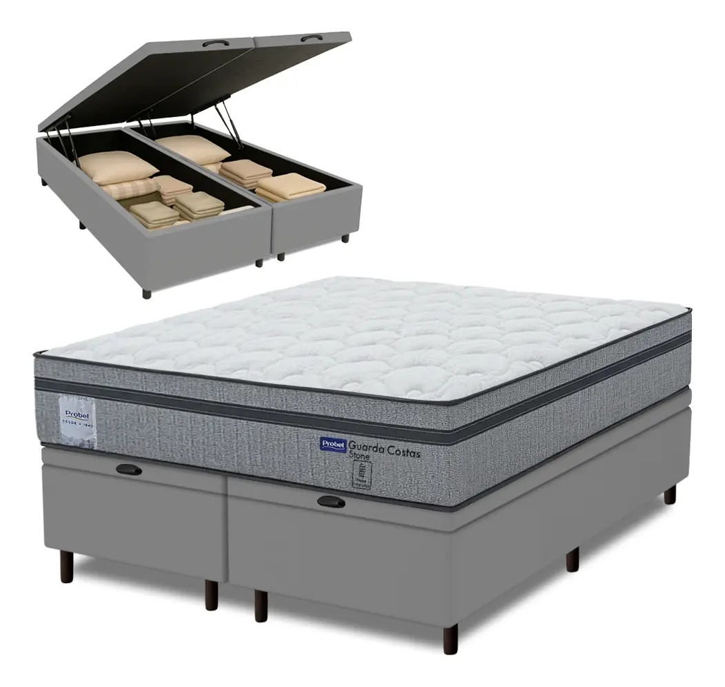 Cama Box Baú King Probel Molas Ensacadas Euro In Guarda Costas Stone 1