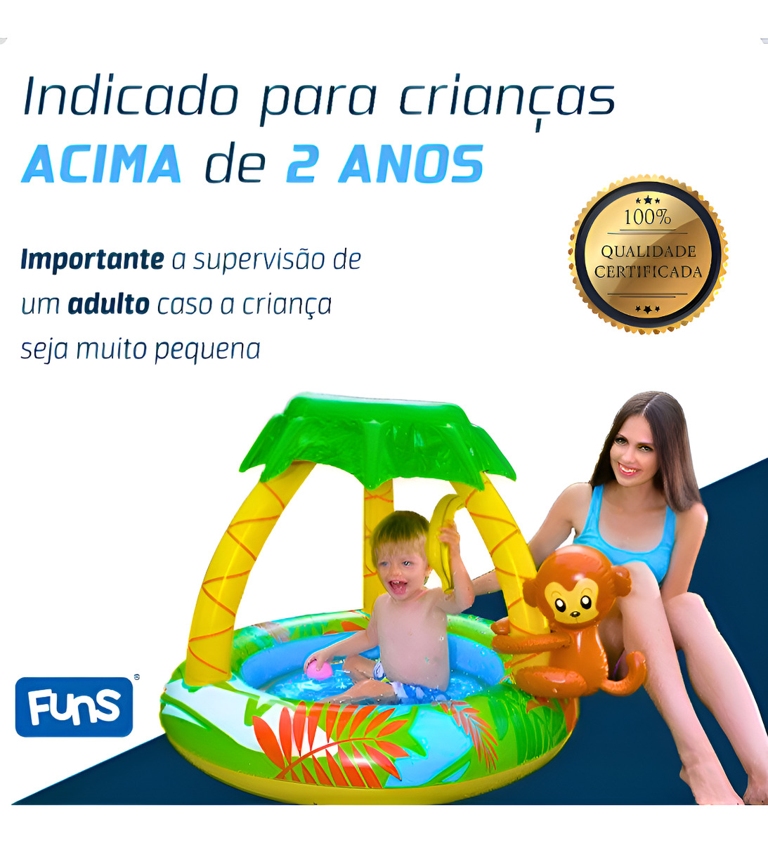 Piscina Infantil Redonda Inflável c/ Cobertura 53 L Macaquinho 4