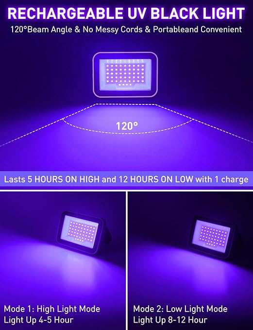 Luz Negra de LED Recarregável 5