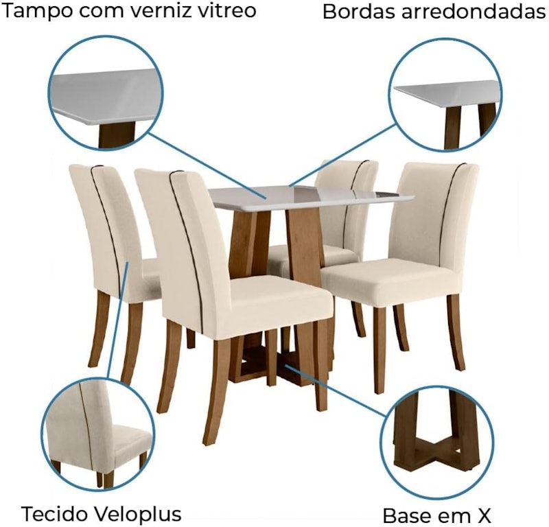 Conjunto Mesa Athenas com 4 Cadeiras Pádua 5