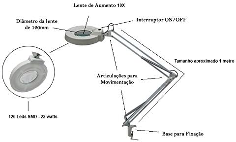 Lupa Luminária Estética Mesa Profissional 120 LEDs 2
