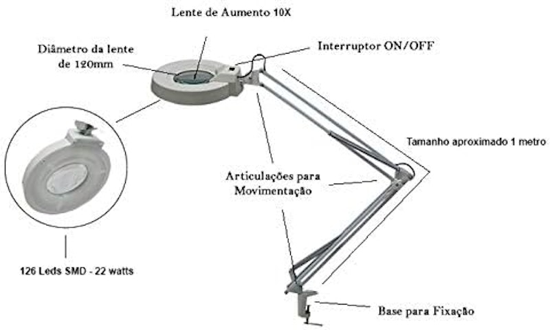 Lupa Luminária Estética Mesa Profissional 120 LEDs 2