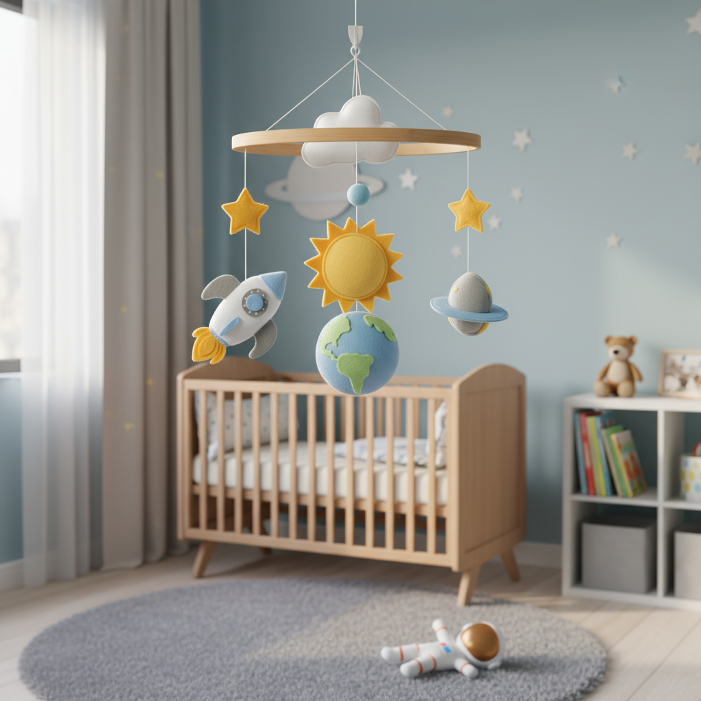 Móbile Baby Berço  Planetas, Foguete e Astronauta 2