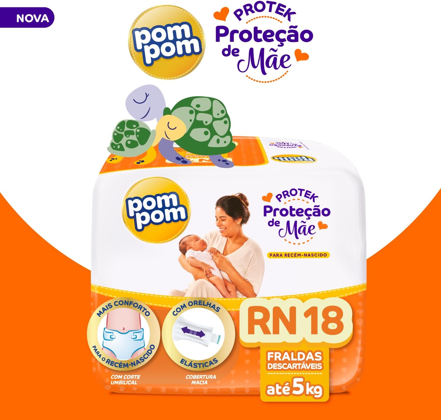 Fralda Pom Pom Protek Proteção de Mãe RN 2