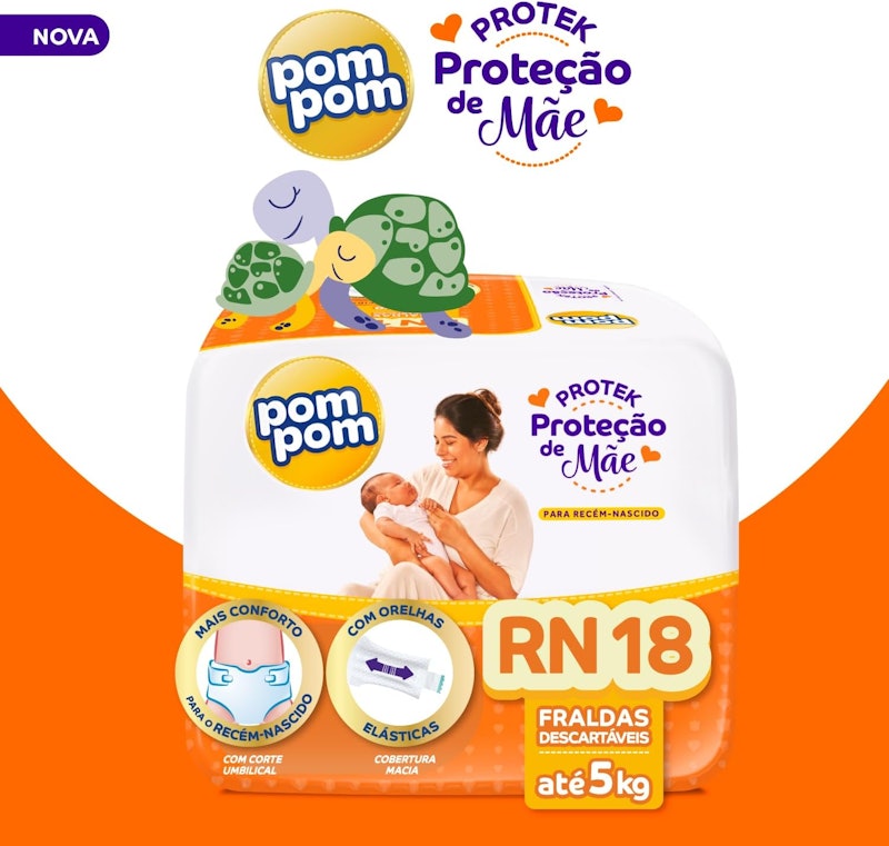 Fralda Pom Pom Protek Proteção de Mãe RN 2