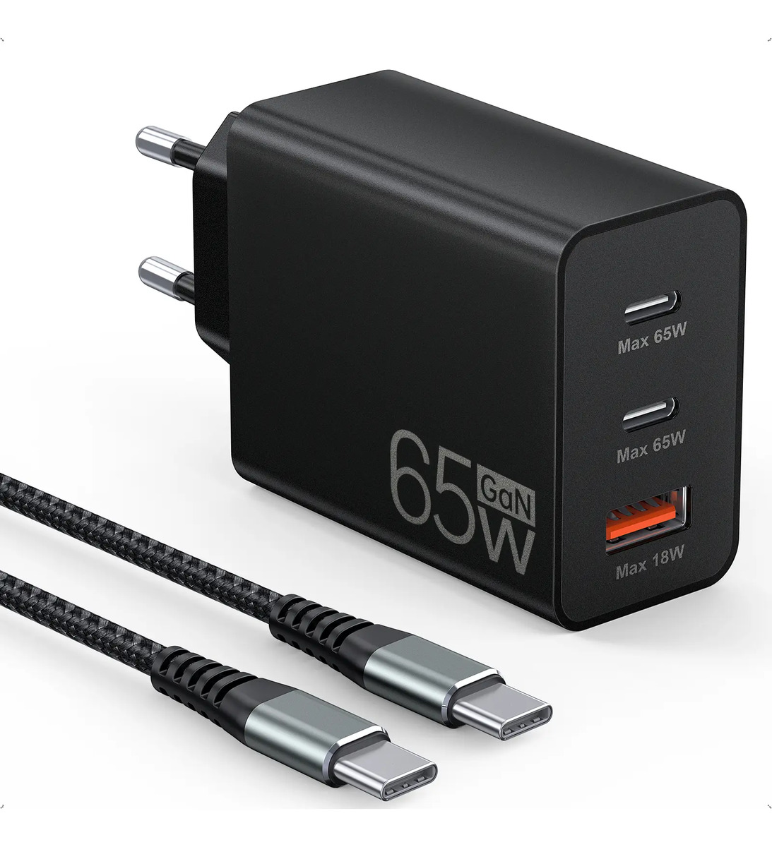 Carregador USB C de 65 W Carregador Rápido USB de 3 Portas 1