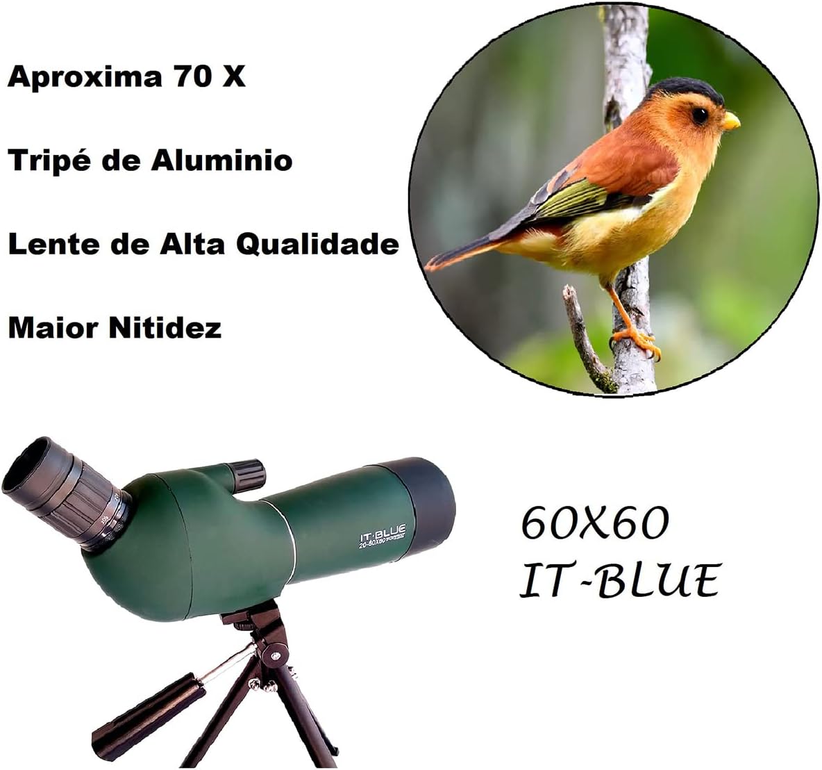 Luneta Telescópio Refrator 60x60 Amplia 70x 4