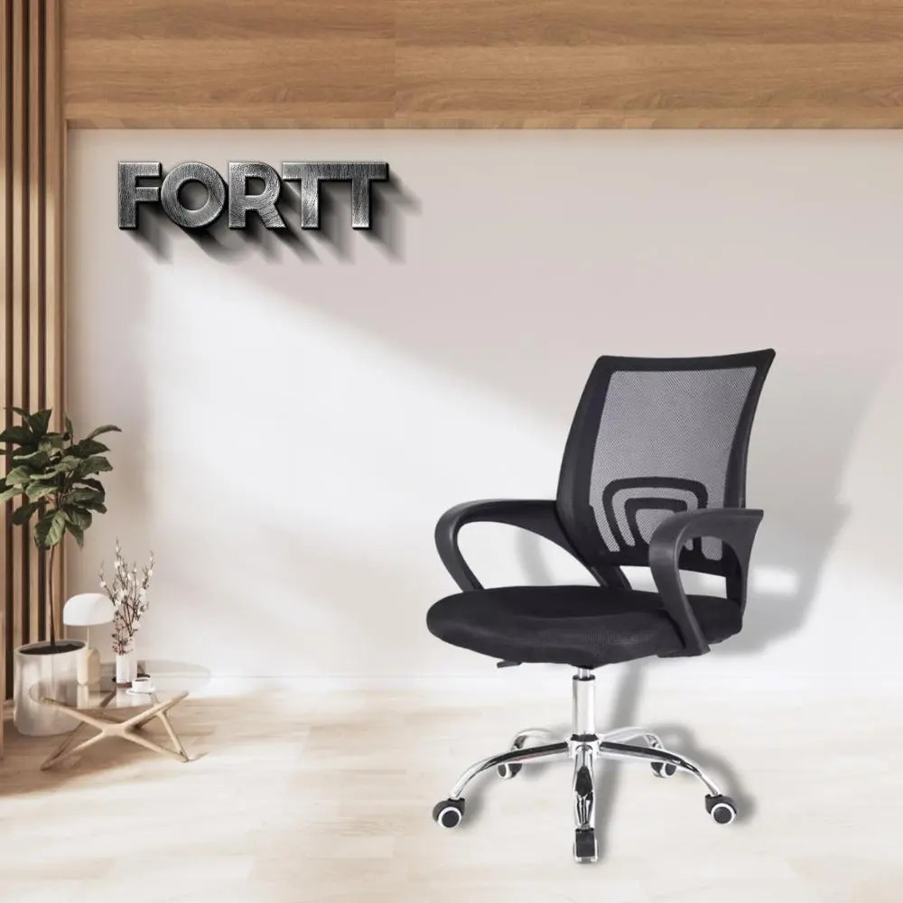 Cadeira de Escritório Secretária Base Cromada com Rodinha Fortt Roma 5