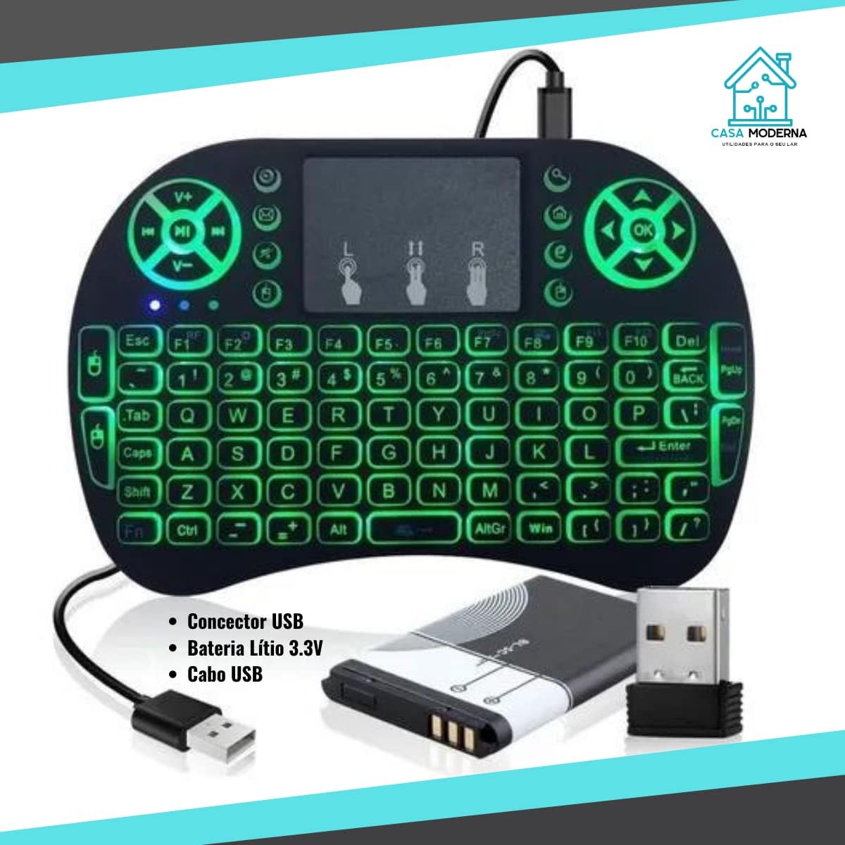 Mini Teclado Wireless LED com Touchpad 2