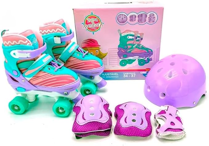 Patins Quad Ajustável Kit com Acessórios de Segurança Turma da Aventura 1