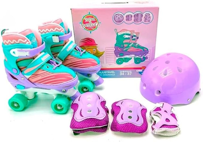 Patins Quad Ajustável Kit com Acessórios de Segurança Turma da Aventura 1