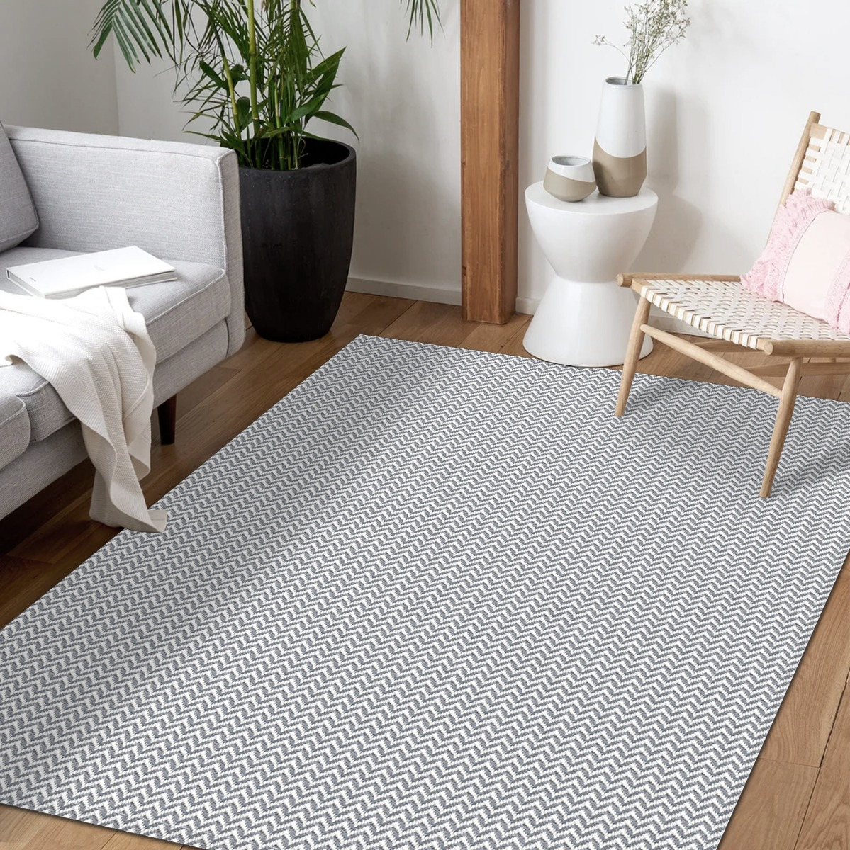 Tapete para Sala e Quarto 200 x 140 cm Antiderrapante Zig Zag Cinza 3
