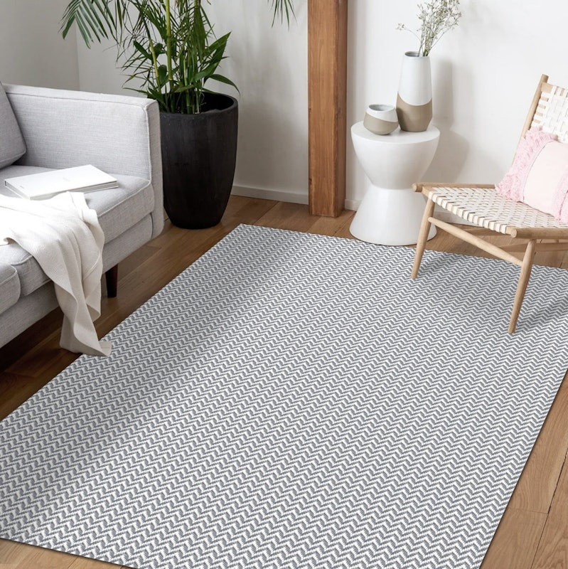 Tapete para Sala e Quarto 200 x 140 cm Antiderrapante Zig Zag Cinza 3