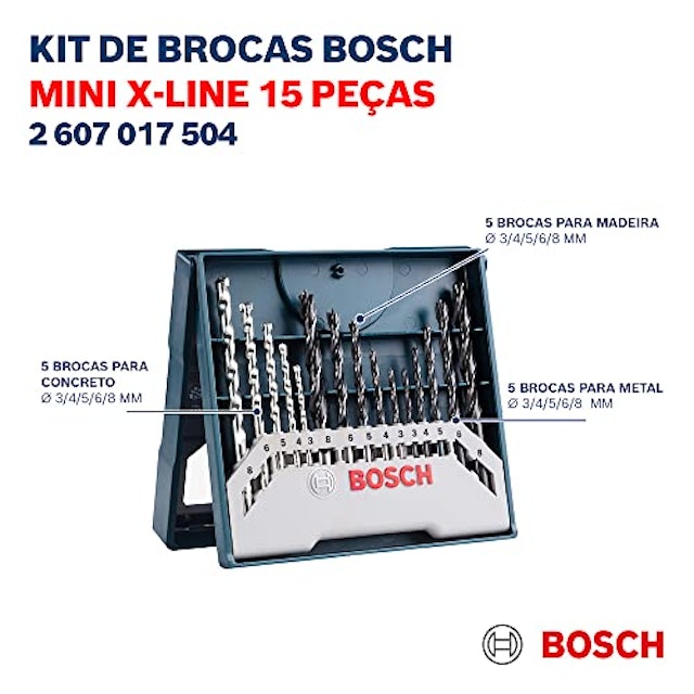 Jogo Brocas Alvenaria/Metal/Madeira Bosch Mini X-Line 15 Pçs 5