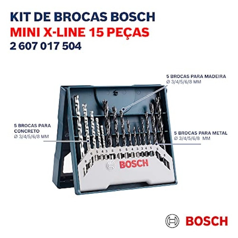 Jogo Brocas Alvenaria/Metal/Madeira Bosch Mini X-Line 15 Pçs 5