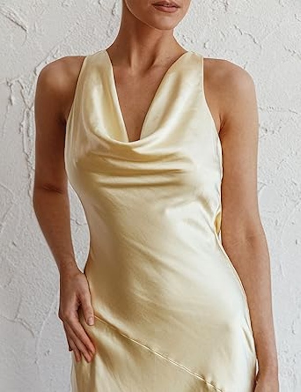 Vestido Longo de Cetim com Gola Drapeada 3