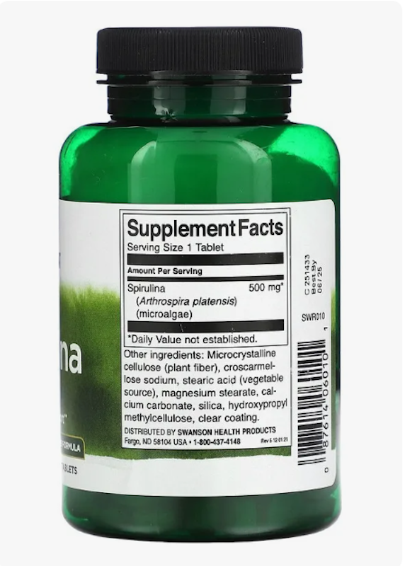 Spirulina Orgânica 500mg Swanson 180 Tablets 3