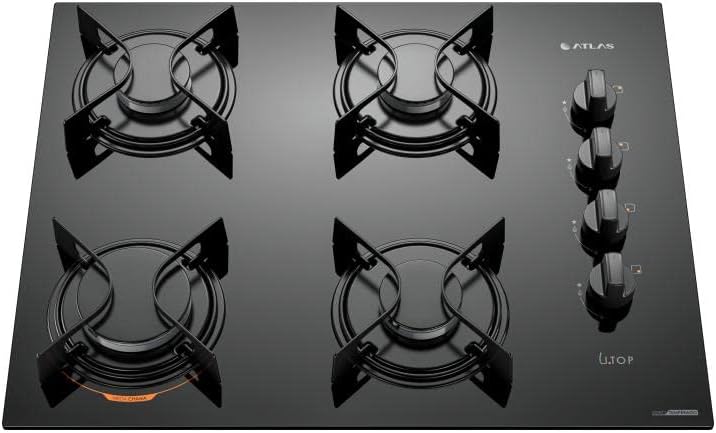 Cooktop 4 Bocas Preto com Mesa de Vidro Atlas U Top Bivolt 1