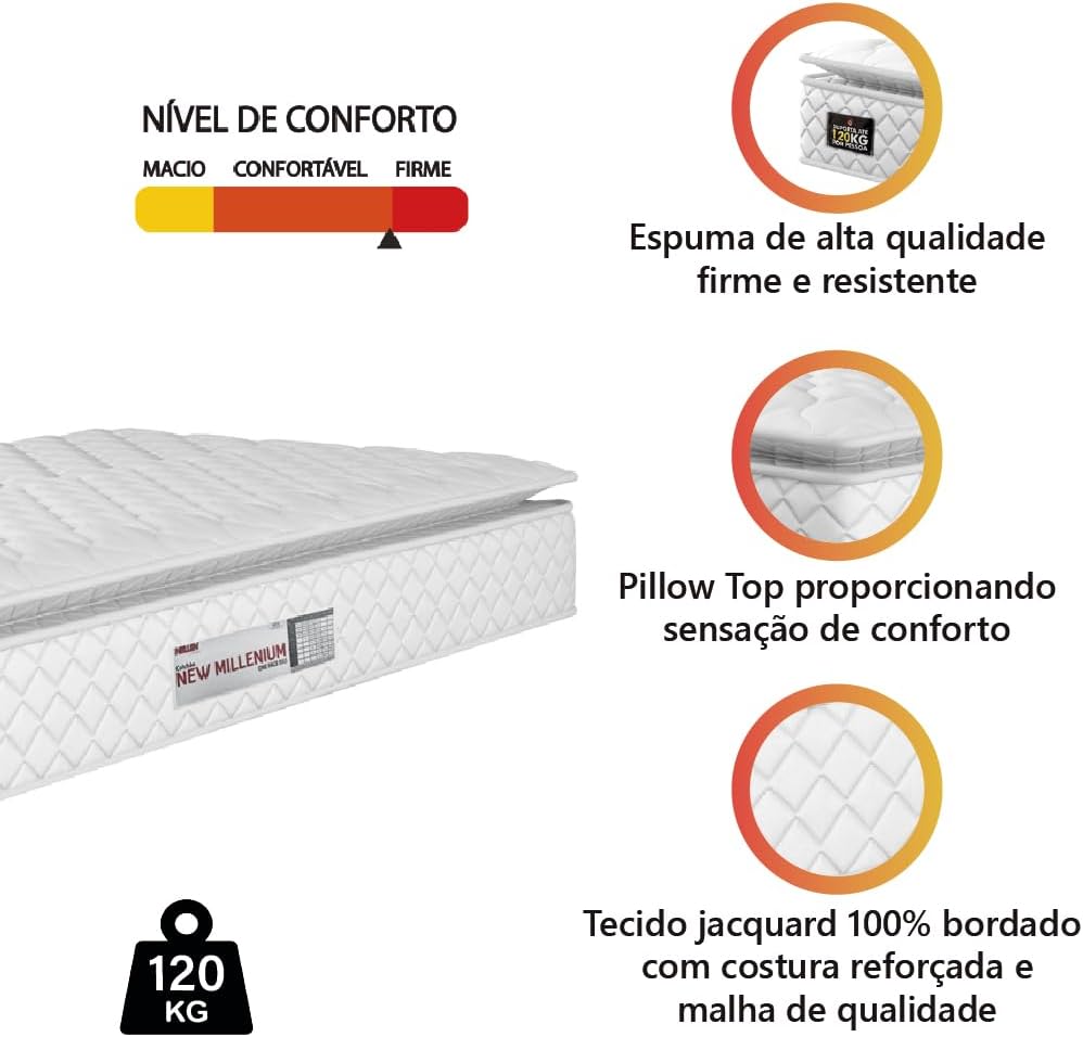 Colchão Solteiro Espuma D33 Pillow Top New Millenium 3