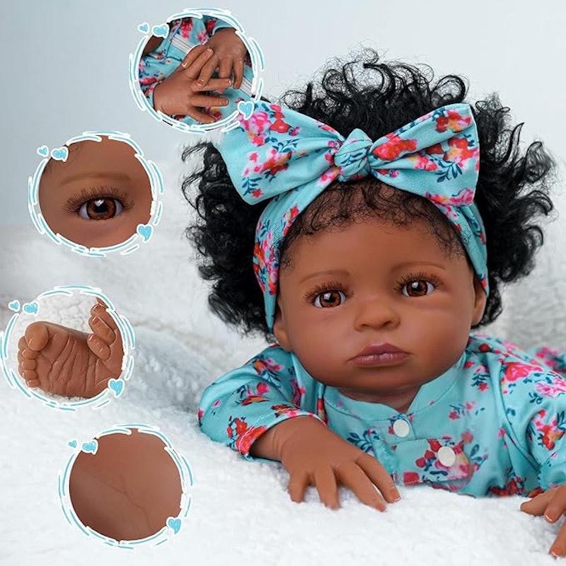 Bebê Reborn Realistic Menina Negra Cabelos Cacheados 5