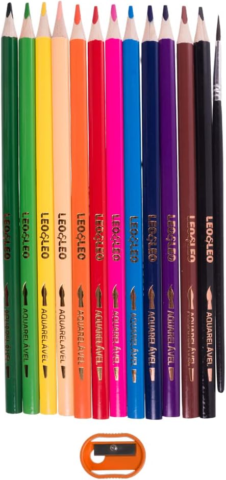 Lápis de Cor Aquarelável 12 Cores Apontador Laranja 3