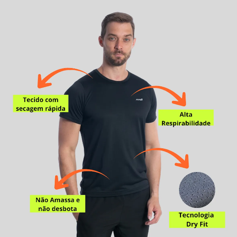 Kit 3 Camiseta Camisa Masculina Dry Fit 3