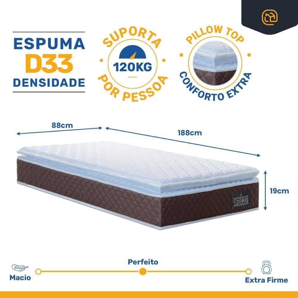 Bicama Box Baú com Colchão Espuma D33 Pillow Top Comfort Luxo + Auxiliar 4