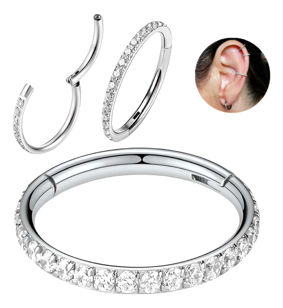 Piercing Titânio Argola Click Cravejada 6 mm Prateado MA Piercing 2