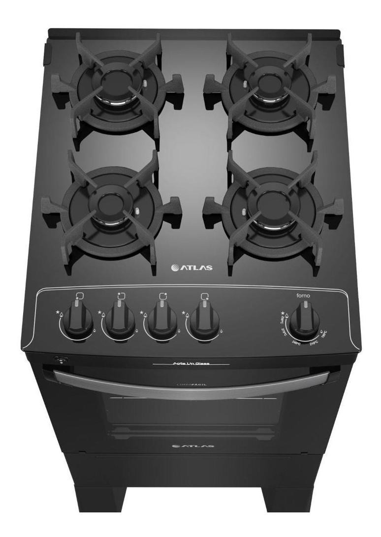 Fogão 4 Bocas Preto com Mesa de Vidro Atlas Agile Up 5