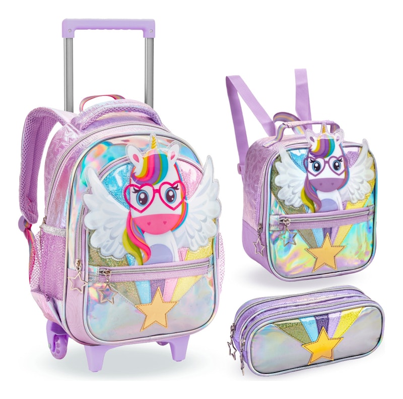 Mochila Infantil Feminina 16″ com Rodas + Lancheira + Estojo 1